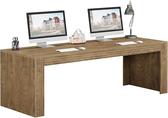 Tribesigns 79-Inch Extra Long Desk, Two Person Double Desk for Home Office, Wooden Long Computer Desk Writing Table for Office, Natural
