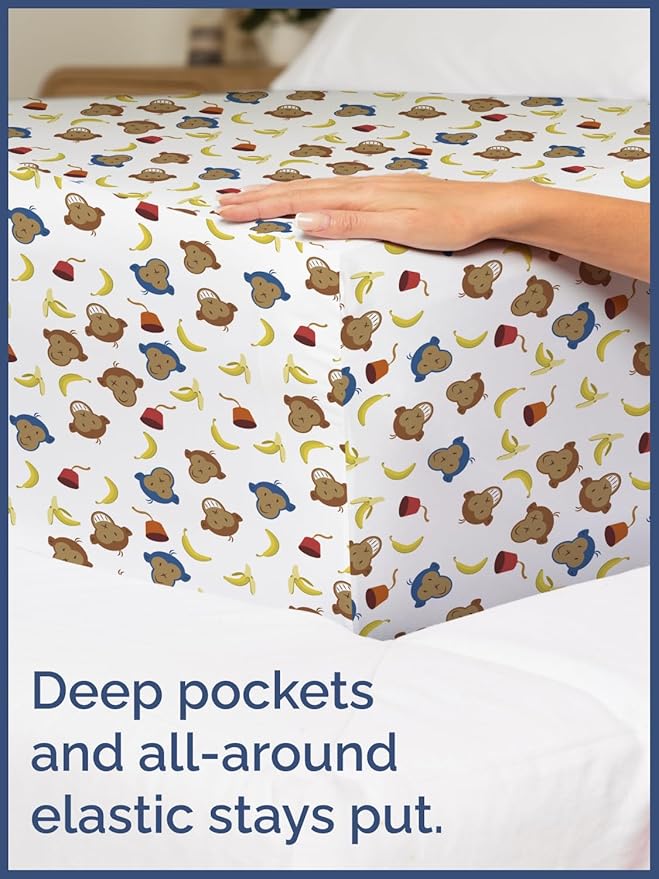 Kids Queen Size Monkey Bed Sheets - 4 Piece Monkey Sheet Set - Cartoon Banana Bedding - Soft, Cute & Cozy - Comfy, Breathable & Machine Washable - Animal Bed Set for Boys, Girls, Teens and Toddlers