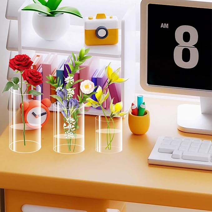 24 Pack Acrylic Cylinder Vases 4,6,8 Inch Tall Clear Acrylic Flower Vase Bulk Floating Candle Holders Cylinder Plastic Vases for Centerpiece Table Wedding Home