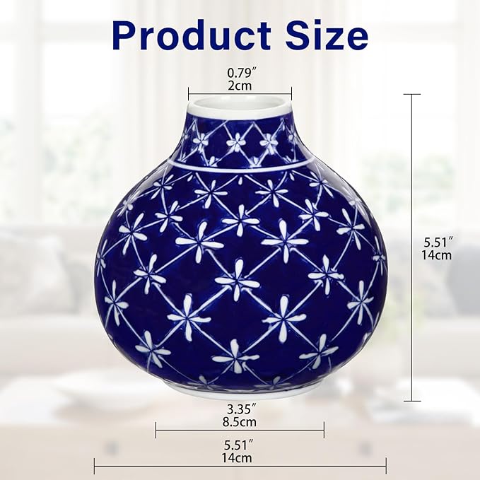 Blue and White Vase Porcelain Vases Small Chinoiserie Decor Classic Ceramic Gifts Chinese Flower Vase for Bedroom Living Room Console Table Accent Shelf Tabletop Decor