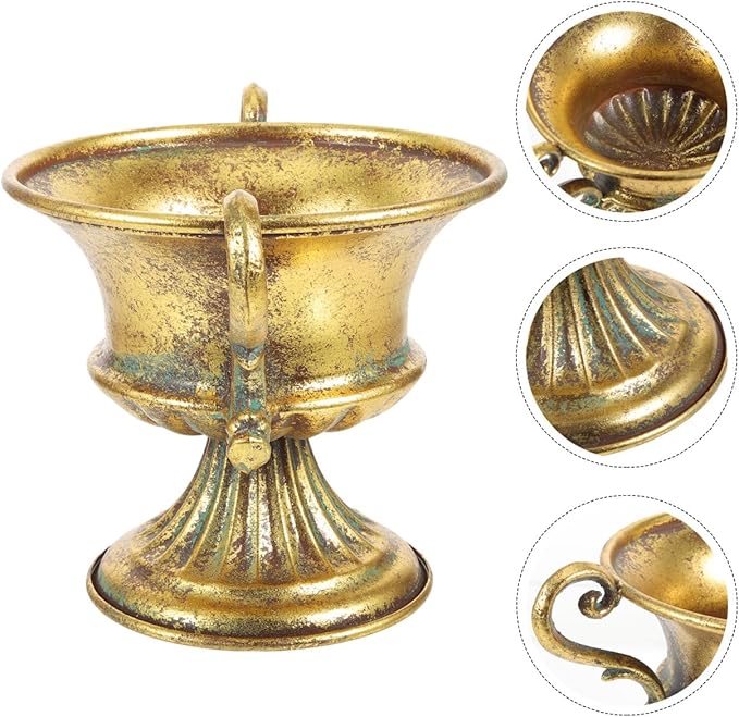 BESTOYARD 9.25 X 6.29 Inch Retro Metal Flower Pot - Golden Iron Vase, Distressed Metal Flowerpot for Home Decor, Aesthetic Garden Flower Vase, Rustic Farmhouse Iron Art Planter
