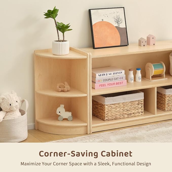 OOOK Wood Corner Cabinet, 2-Tier Toy Organizers and Storage, Montessori Shelf for Kids Room, Playroom, Nursery, Classroom, Kindergarten