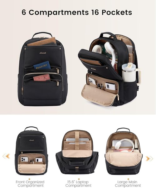 LOVEVOOK Laptop Backpack - Large Capacity, Waterproof Design, 15.6 Inch Work Purse for Teachers & Nurses | Black