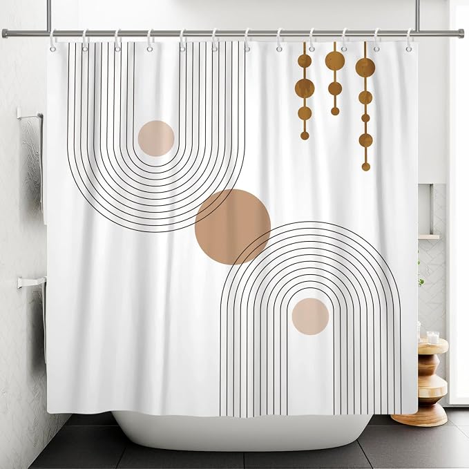 Mid Century Shower Curtain Minimalist Abstract Arch Simple Sun Modern Shower Curtains Bohemian Geometric Aesthetic Bathroom Decor Waterproof Fabric Curtain with Hooks 72x84 inch
