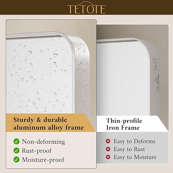 TETOTE Brushed Nickel Bathroom Mirror 24 x 36 Inch for Vanity Metal Framed Mirror Modern Farmhouse for Living Room Entryway(Horizontal/Vertical)