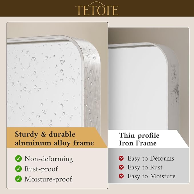 TETOTE 48 x 36 Inch Brushed Nickel Mirror for Bathroom Over Sink Metal Framed Mirror Modern Farmhouse for Living Room Entryway(Horizontal/Vertical)