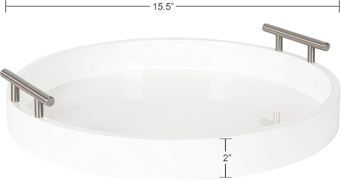 Kate and Laurel Lipton Modern Round Tray, 15.5 inch Diameter, White and Silver, Decorative Accent Tray for Storage and Display