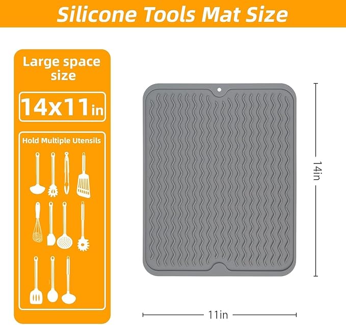 Geban Grill Accessories, 14x11 Inch Silicone Heat Resistant Mat, BBQ Tool Rest Pad for Blackstone Griddle Side Shelf, Weber, Traeger, Outdoor Kitchen Countertop Protector (Grey)