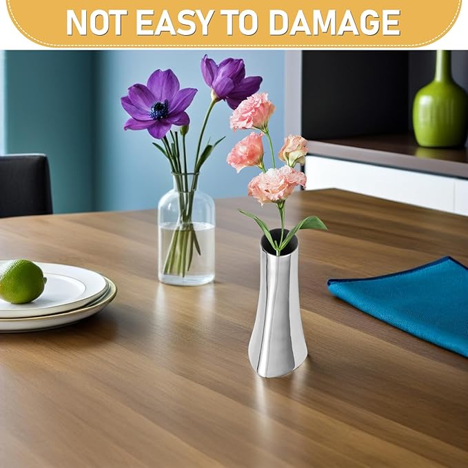 304 Stainless Steel Flower Vase - Elegant Metal Flower Arrangement Holder for Home Office Decoration 17Cm High Silver Finish