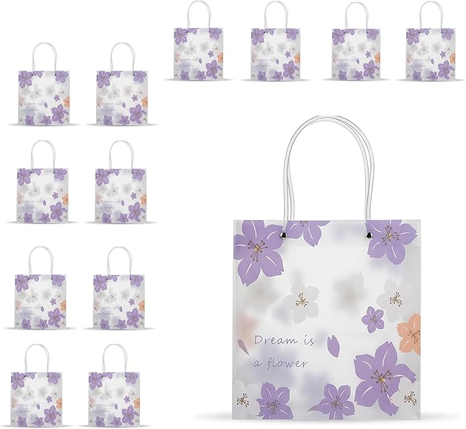 12 Pack Gift Bags with Cherry Blossom Design, Floral Plastic Totes for Wedding Favors, Party Goodies & Gifts