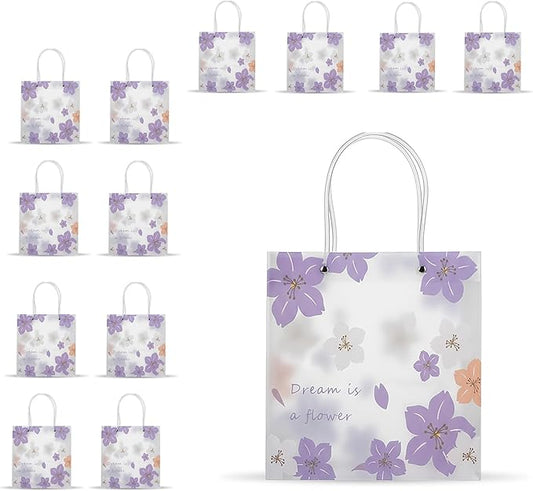 12 Pack Gift Bags with Cherry Blossom Design, Floral Plastic Totes for Wedding Favors, Party Goodies & Gifts
