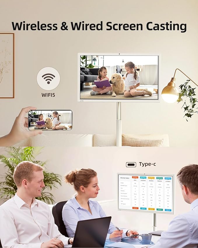 KTC 27 Inch Portable TV Monitor - 1080P Touch Screen Gaming Computer Monitor, 60Hz, Bulit-in Camera, Compatible with Google TV, 4000:1 Contrast, 9500mAh Battery, Tilt/Swivel/Pivot/Height Adjustment