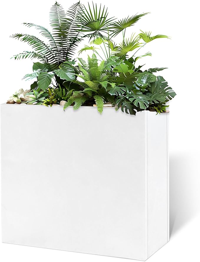 White Metal Long Planter for Outdoor Plants 24" x 10" x 24" Metal Rectangular Outdoor Planter Box Spliced Flower Box with Partitions for Outside,Indoor,Garden (White, 24 * 10 * 24)