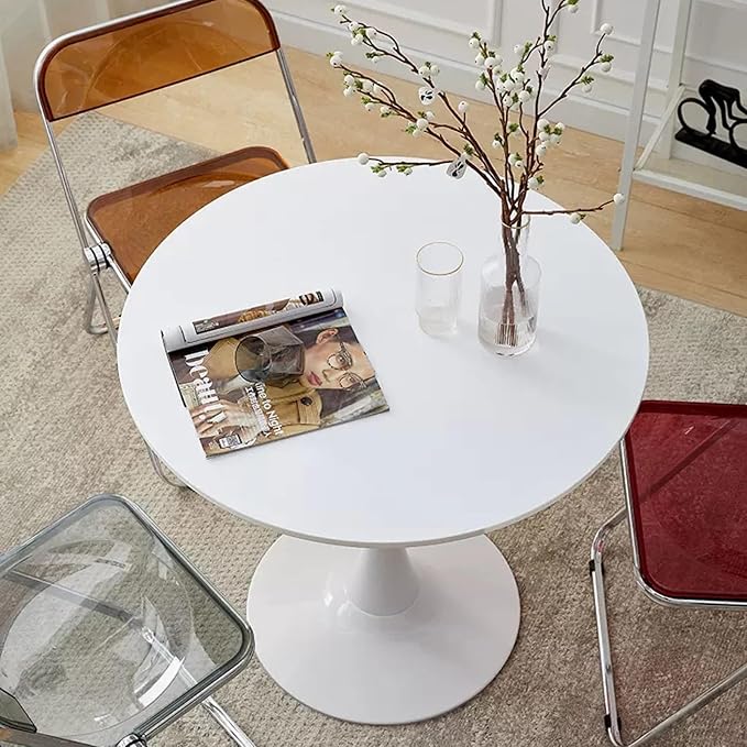 31.5" Tulip Table for 2-4 Persons Modern Round Dining Room Table, Mid-Century Modern White Small Kitchen Table with MDF Wooden Top, Leisure Coffee Table for Living Room, Dining Room, Office