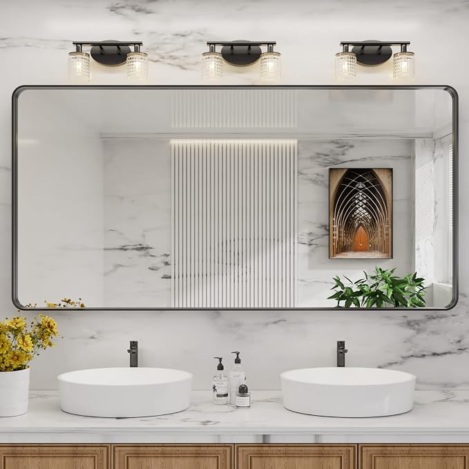 LOAAO Black Metal Framed Bathroom Mirror for Wall, Large 72X32 Inch Rounded Rectangle Mirror, Matte Black Bathroom Vanity Mirror Farmhouse, Anti-Rust, Tempered Glass, Hangs Horizontally or Vertically