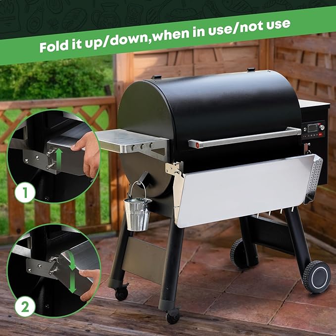 Stanbroil Stainless Steel Folding Front Shelf for Traeger Pro 780 & Ironwood 885 Pellet Grills, Upgraded Grill Shelf with Caddy Organizer, Paper Towel Holder & Hooks, Replacement for BAC442