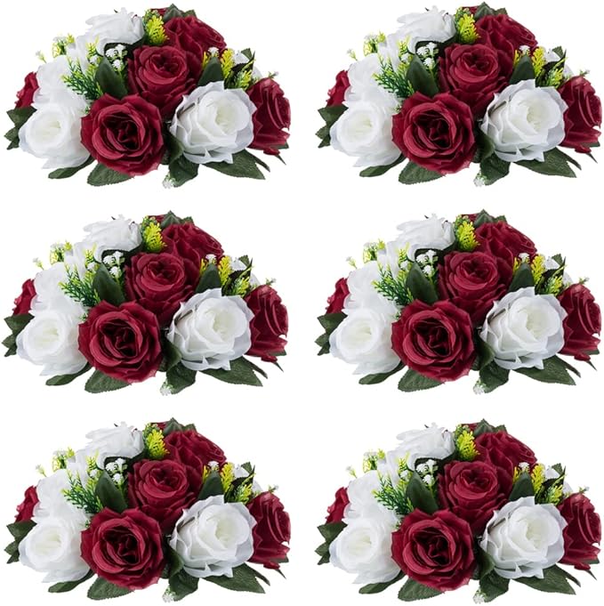 Flower Centerpieces for Wedding Tables: Wedding Table Decorations Burgundy & White Flower Balls Centerpieces for Engagement Cerebration Party Center Pieces 6 Packs