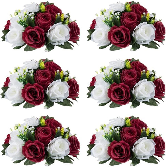 Flower Centerpieces for Wedding Tables: Wedding Table Decorations Burgundy & White Flower Balls Centerpieces for Engagement Cerebration Party Center Pieces 6 Packs