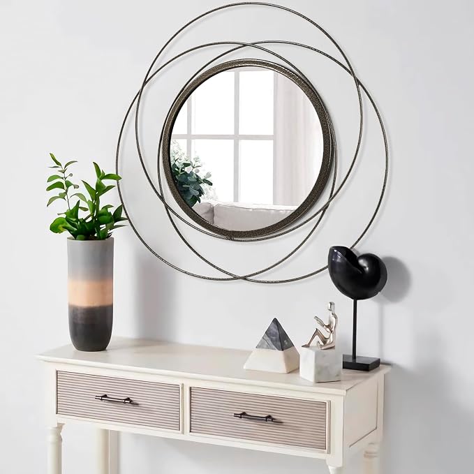 Circle Mirror for Wall with Iron Metal Wire Frame Wall-Mounted Mirror for Home Decor Living Room Bedroom Bathroom Entryway Large Brass 24" x 24"