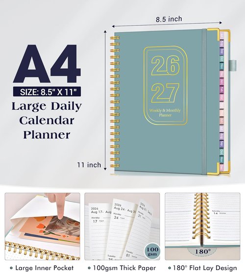 Academic Planner 2026-2027 - 18-Month Hardcover Weekly & Monthly Organizer | Large 8.5" x 11" Dusty Blue