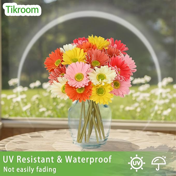 18 Pcs Artificial Gerbera Daisy Flowers Multiclor PU Artificial Fake Daisies Real Touch Bouquet with Stems for Home Arrangements Vase Wedding Birthday Party Office DIY Floral Decorations
