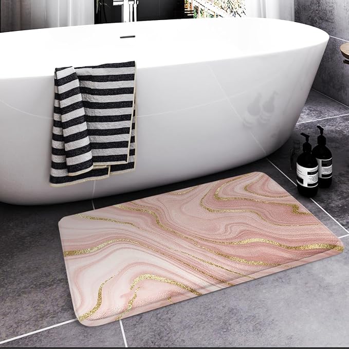Britimes Bath Mat for Bathroom Marble Washable Floor Rug Carpets Floor Mat Bathroom Decorations 20x32 inches for Kitchen Indoor
