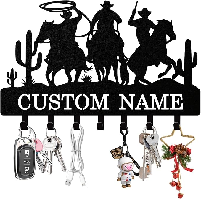 Syneiro Personalized Horse Key Holder Wall Mount, Custom Metal Keys Holder for Wall with Name, Wall Home Key Hanger Rack with Hooks for Entryway, Front Door, Living Room, Kitchen, Bathroom, Garden