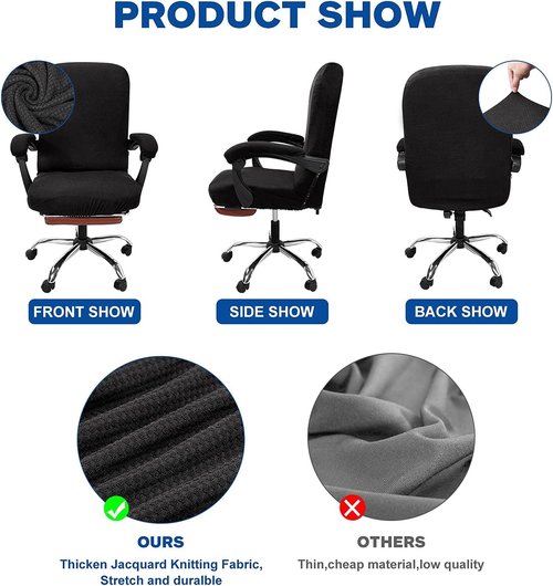 NeColorLife Office Chair Cover - Stretchable Thick Checked Jacquard for High Back Chairs | Large, Black