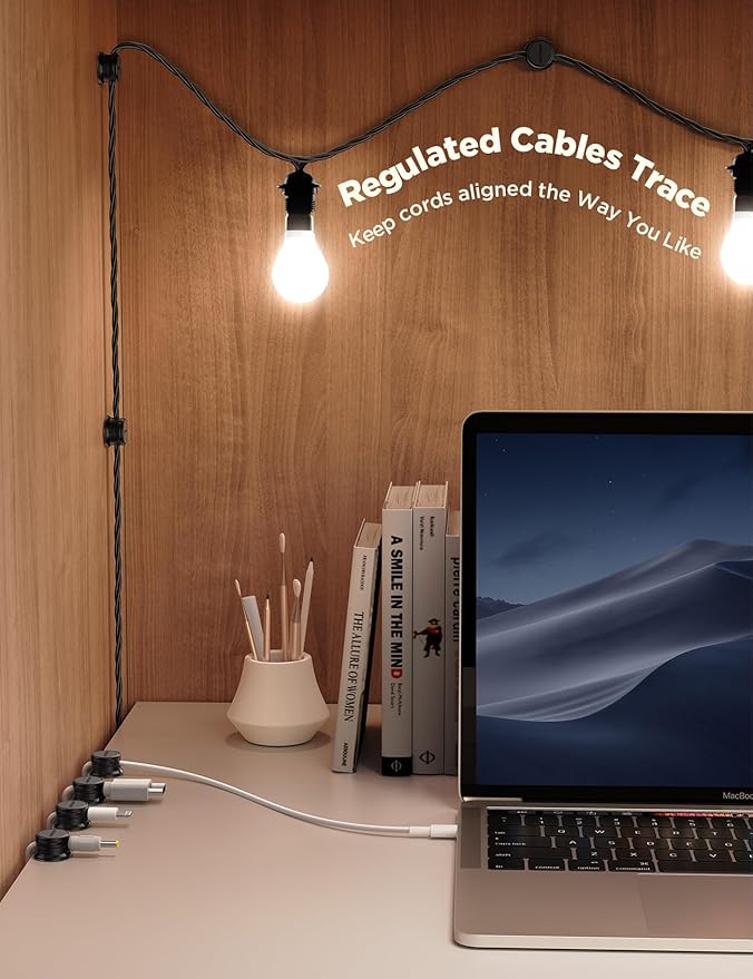 9 Pack Cable Management Cord Holder, JOYROOM Magnetic Cable Clips Adhesive Wire Hider, Cord Organizer for Desk Bedside Nightstand Table Desktop USB Wall Car Office Workspace Accessories, Black