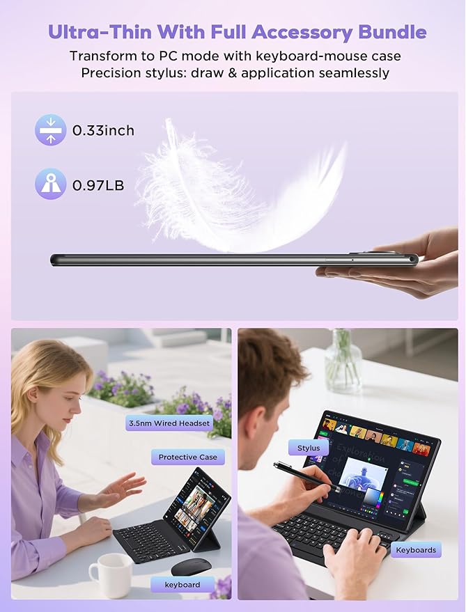DEZLTID 2025 Tablet 10.4 inch Android 15 Tablets with Keyboard Stylus Mouse: 2K IPS Tablette (2000x1200), 36GB+256GB(1TB TF), 5G/2.4G Dual WiFi, 8-Core 1.6GHz, 8000mAh,8+13MP, Widevine L1- Gray