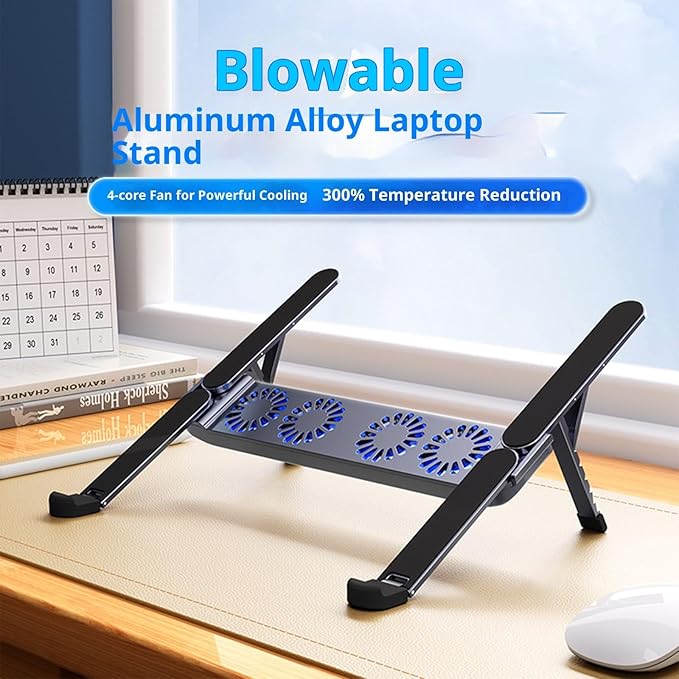 ANGESHA Foldable Laptop Cooling Pad with Quiet Fan and Adjustable Stand for 10-17inch Tablets Aluminum Alloy Design