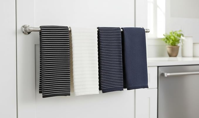 Serafina Home Navy Blue Kitchen Towels: 100% Cotton Soft Absorbent Assortment Ribbed Terry Loop, Set of 4 Multipurpose for Everyday Use (Navy Blue)