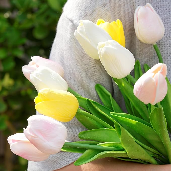10PCS All Saints' Day Artificial Flower Tulips PU Real Touch Tulips for Home Wedding Decoration Brides Hand Holding Bouquet Artificial Flower Decoration