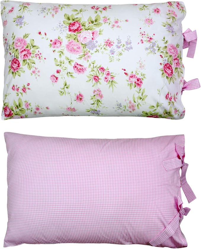 FADFAY Rose Floral Duvet Cover Set Pink Grid Cotton Girls Bedding with Hidden Zipper Closure 3 Pieces, 1duvet Cover & 2pillowcases,Twin Size