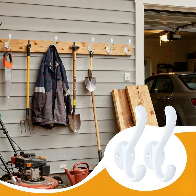6 Pack Coat Hooks Wall Mount Heavy Duty Utility Retro Double Hooks for Hanging Coats,Hat, Towel, Key, Robe, Scarf, Bag, Cap (White)