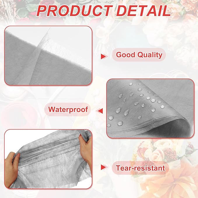 PATIKIL Flower Wrapping Paper 29.5 Ft x 22.8 Inch, Cotton Wrapping Flower Paper Tissue Paper for Flower Bouquet Gift Wrapping Valentine's Day Graduation Gift Floral Wrap, Gray