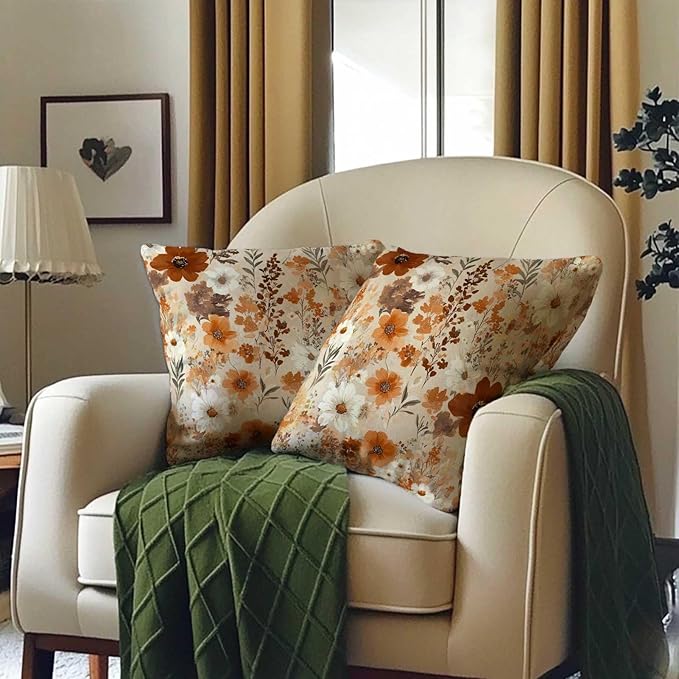 Vintage Floral Throw Pillow Covers 18x18 Set of 2 | Retro Flower Pillow Cases for Couch and Bed Room | Farmhouse Cushion Cases for Home Decor
