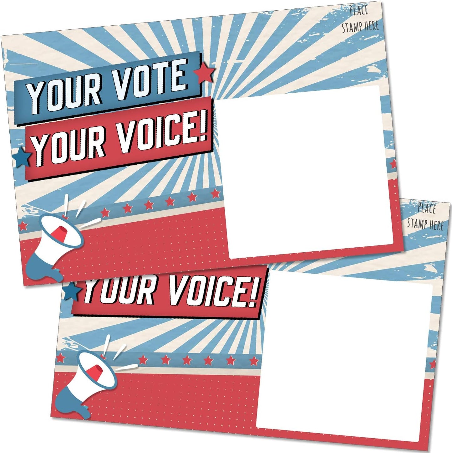 T MARIE 100 Bulk Voter Postcards | 4x6” Red, White, and Blue Design - Blank Back for Personalized Messages