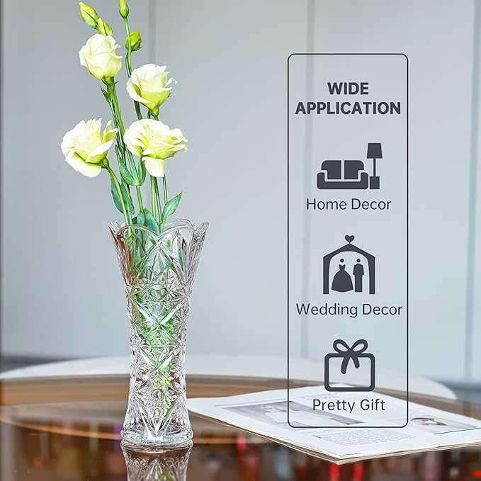 Kanpura 7.6" Clear Glass Flower Vase,Thickened Crystal Glass Vase for Flowers & Christmas Decor,Sunflower Design (1 Piece)
