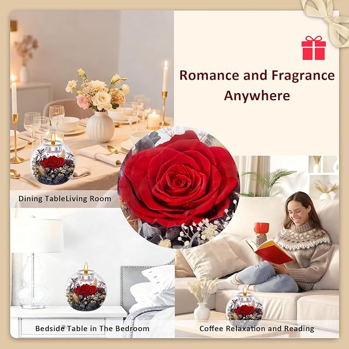 DEEMEI Gifts for Women Birthday Gifts for Women Preserved Real Rose in Glass Dome with Scented Fresh Flowers for Delivery Prime Eternal for Her Mom Grandma Wife Girlfriend Daughter, Red-Grey