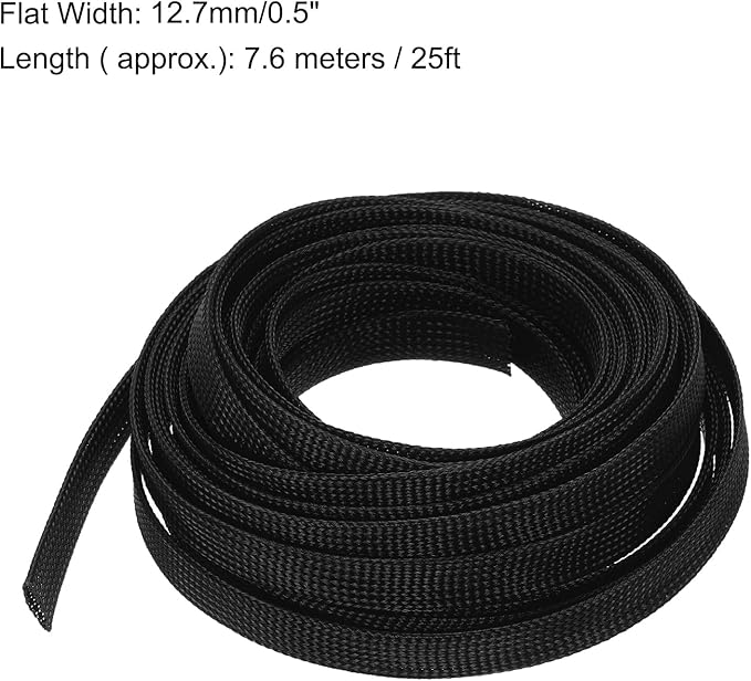 uxcell PET Expandable Sleeving 25ft 1/2" Black Cable Management Sleeve Cord Organizer for Wrap Protect Cable