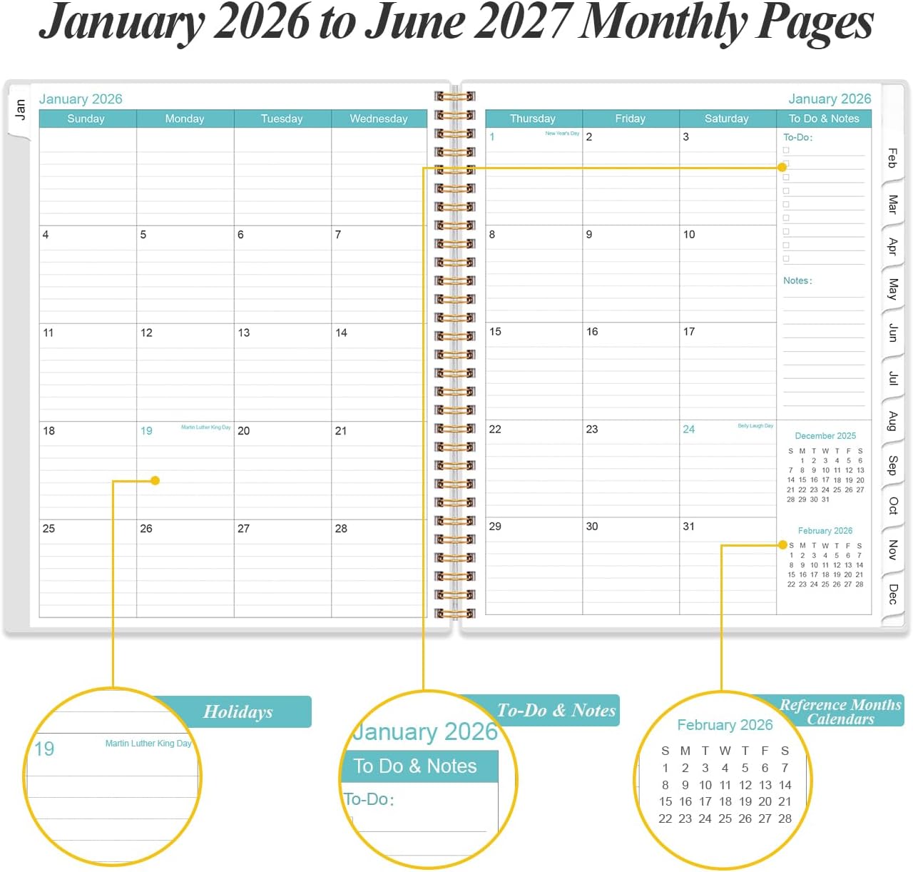 2026-2027 Monthly Planner | 18-Month Calendar with Tabs, 9" x 11", Strong Twin-Wire Binding, Pink