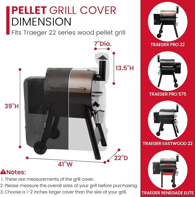 Unicook Grill Cover Compatible with Traeger Pro 22/ Pro 575 Series Wood Pellets, Heavy Duty Waterproof Full-Length Outdoor BBQ Smoker Cover, All-Season Protection Grill Accessory