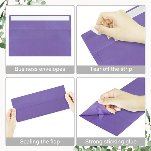 Regine Switzerland Self-Seal Business Envelopes - 50 Pack Standard Purple, 4 1/8 x 9 1/2 Inches for Secure Mailing