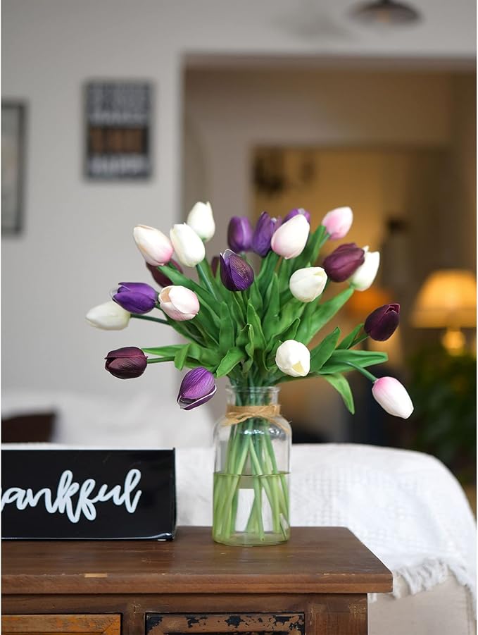FiveSeasonStuff Real Touch Tulips Artificial Flowers – 15 Stems Faux Tulip Bouquet in Gift Box for Wedding, Home Decor, Party, Floral Arrangements (Lovable Pink)