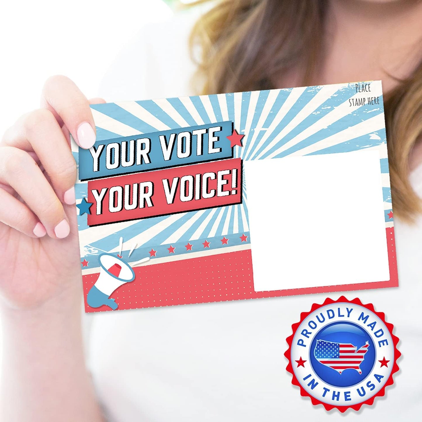 T MARIE 100 Bulk Voter Postcards | 4x6” Red, White, and Blue Design - Blank Back for Personalized Messages