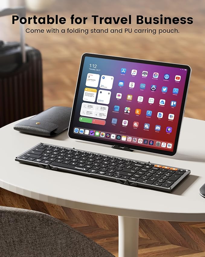 ProtoArc Backlit Foldable Keyboard, XK01 Plus Folding Portable Bluetooth Keyboard for Travel, True Full Size External Wireless Keyboards with Backlight for iPad Tablet Smartphone Laptop PC