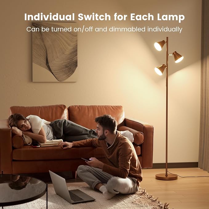 SIBRILLE 36W LED Tree Floor Lamp, Dimmable Tall Standing Lamp with Remote & Touch Control, 4 Color Temperatures Bright Floor Lamp, 3 Rotatable Light Modern Floor Lamps