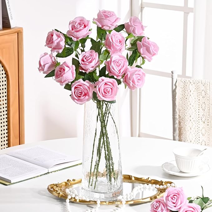 Waipfaru 100 Pcs Pink Roses, Fake Roses Artificial Velet Flowers for Valentines Mothers Day Wedding Centerpieces Decor (Pink)