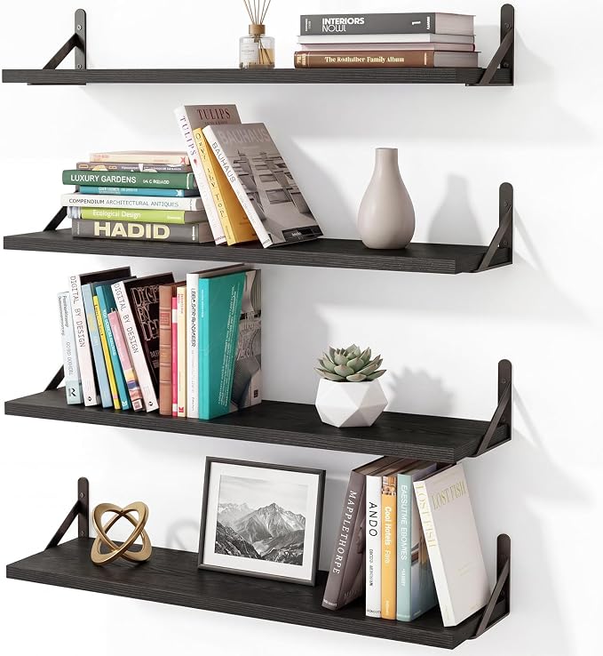 YGEOMER Floating Shelves for Wall, 23in Black Wall Shelves for Living Room, Bathroom, Bedroom, Kitchen, Home Decor (Set of 4)